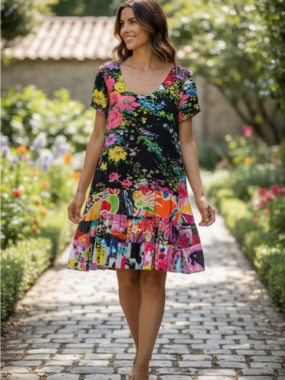 Jams World Black Floral Patchwork Mini Dress